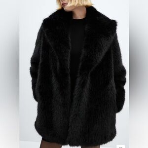 Mango Black Faux Fur Women's Coat